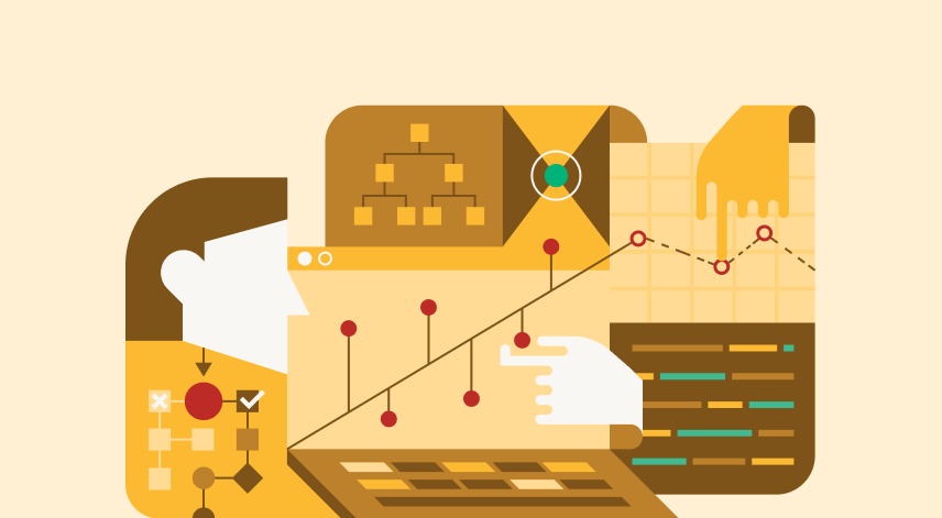 image jaune avec des blocs géométriques représentant la data
