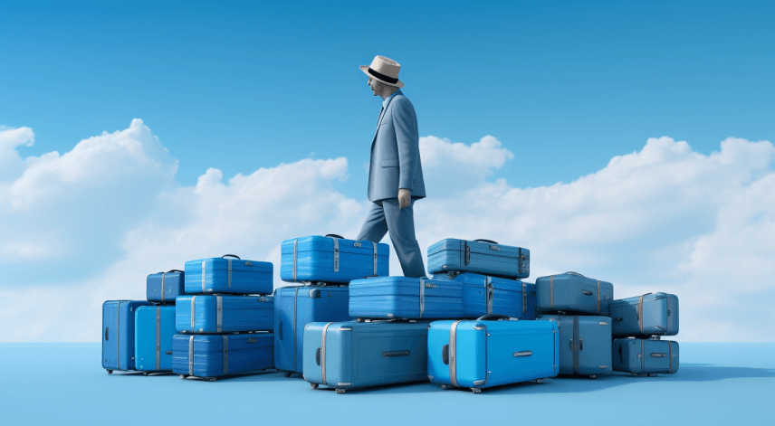 homme avec des valises bleues représentant la data
